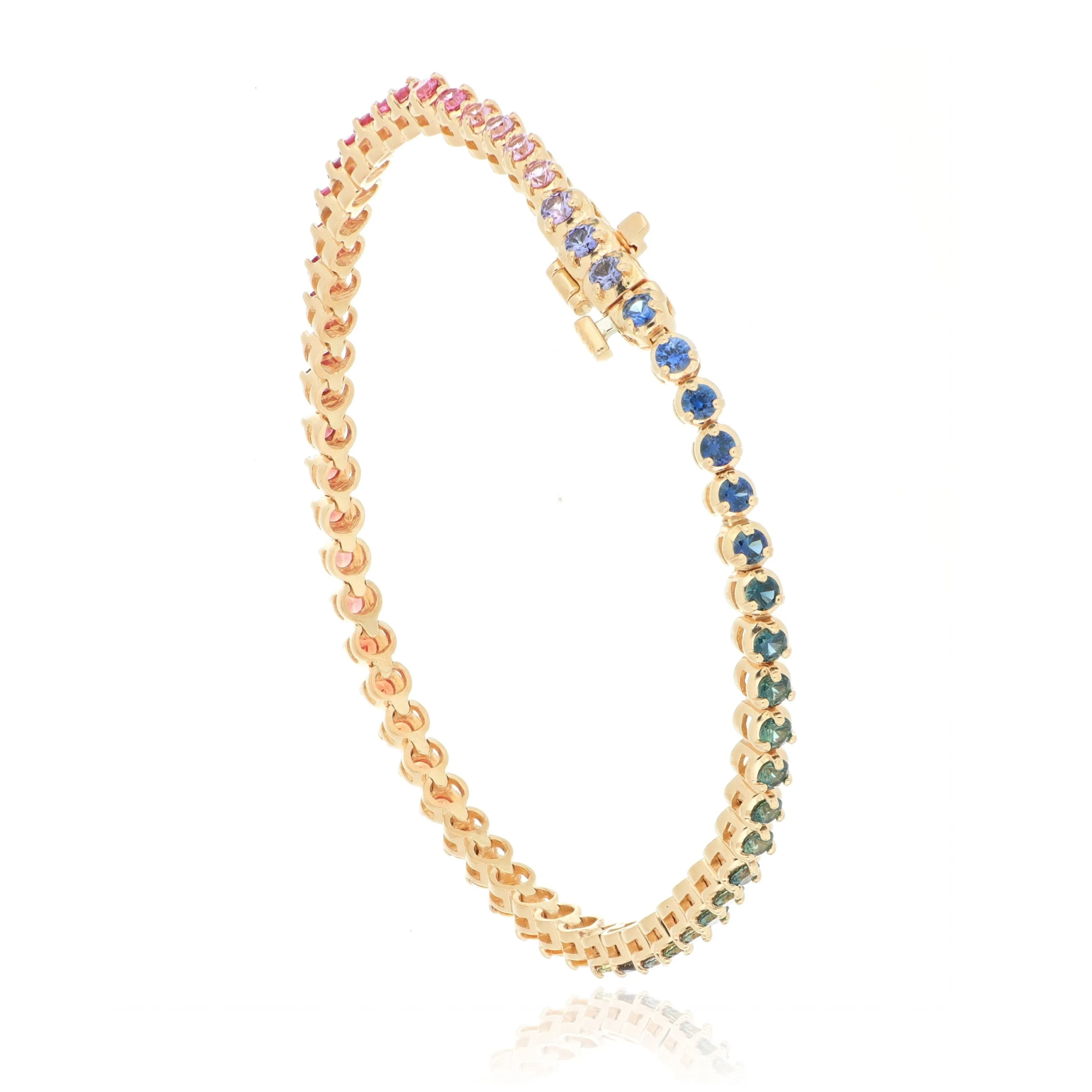 18k Rose Gold Rainbow Sapphire Tennis Bracelet