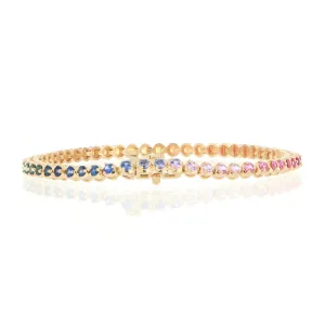 18k Rose Gold Rainbow Sapphire Tennis Bracelet