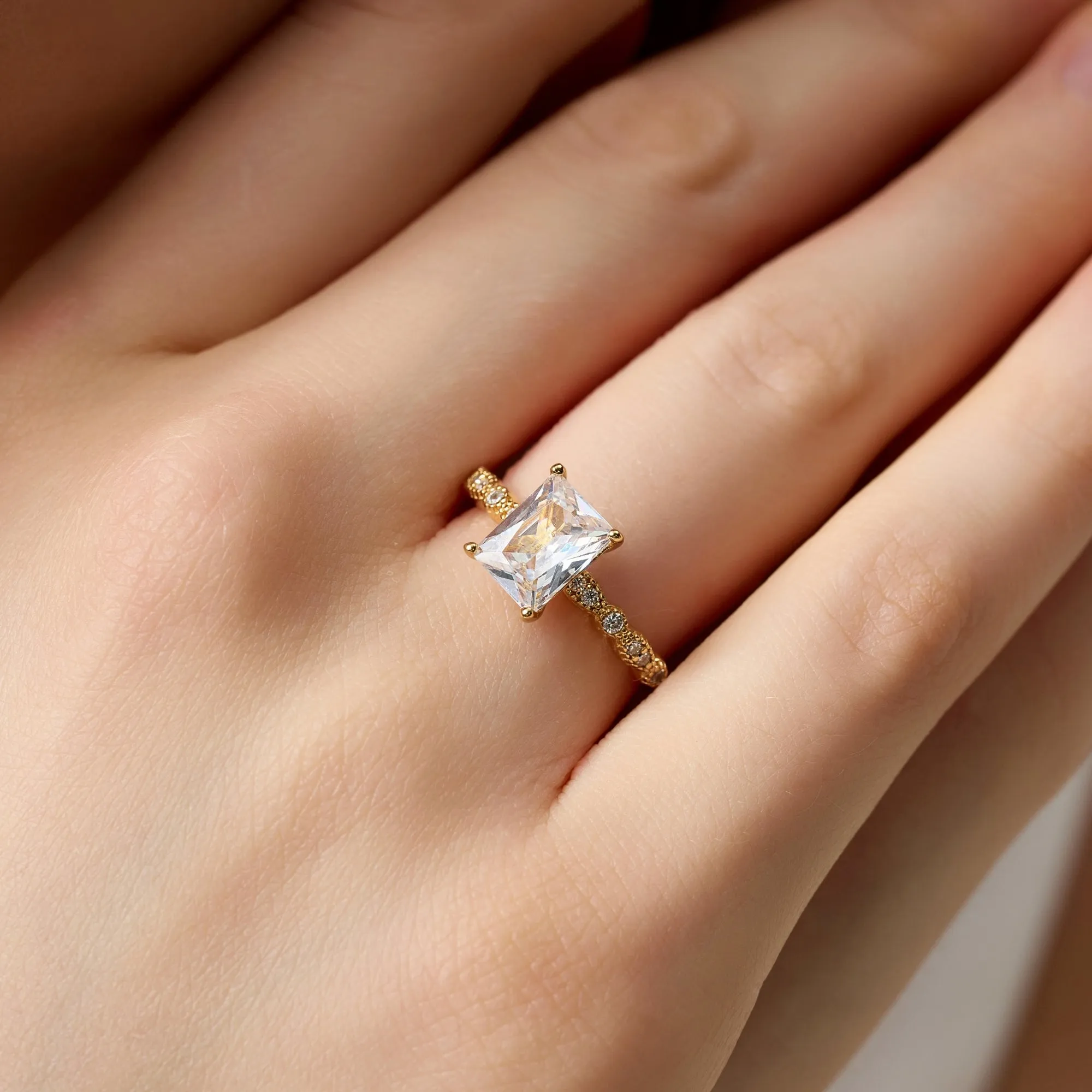 2 Carat Vintage Radiant Cut Engagement Ring - Gold