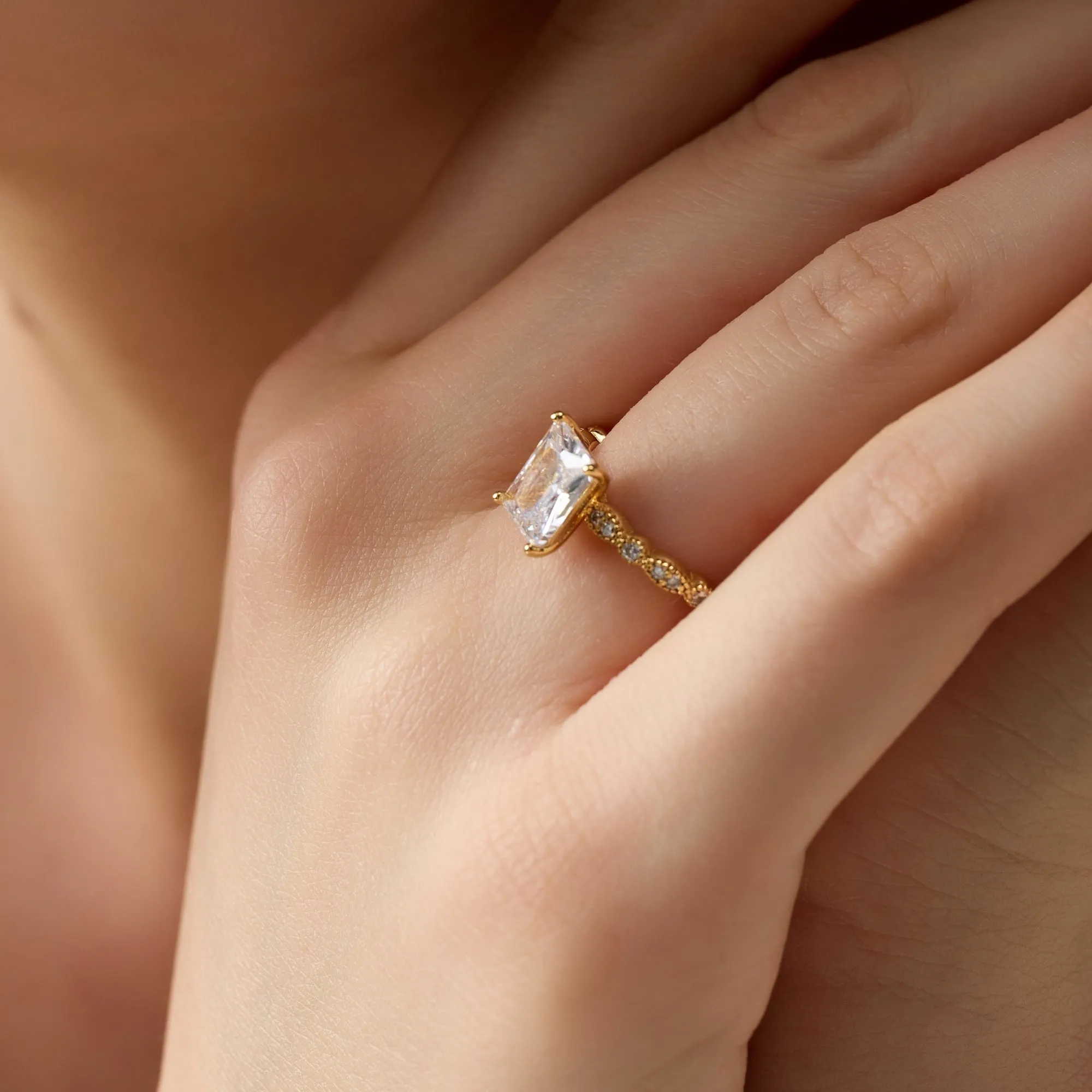 2 Carat Vintage Radiant Cut Engagement Ring - Gold