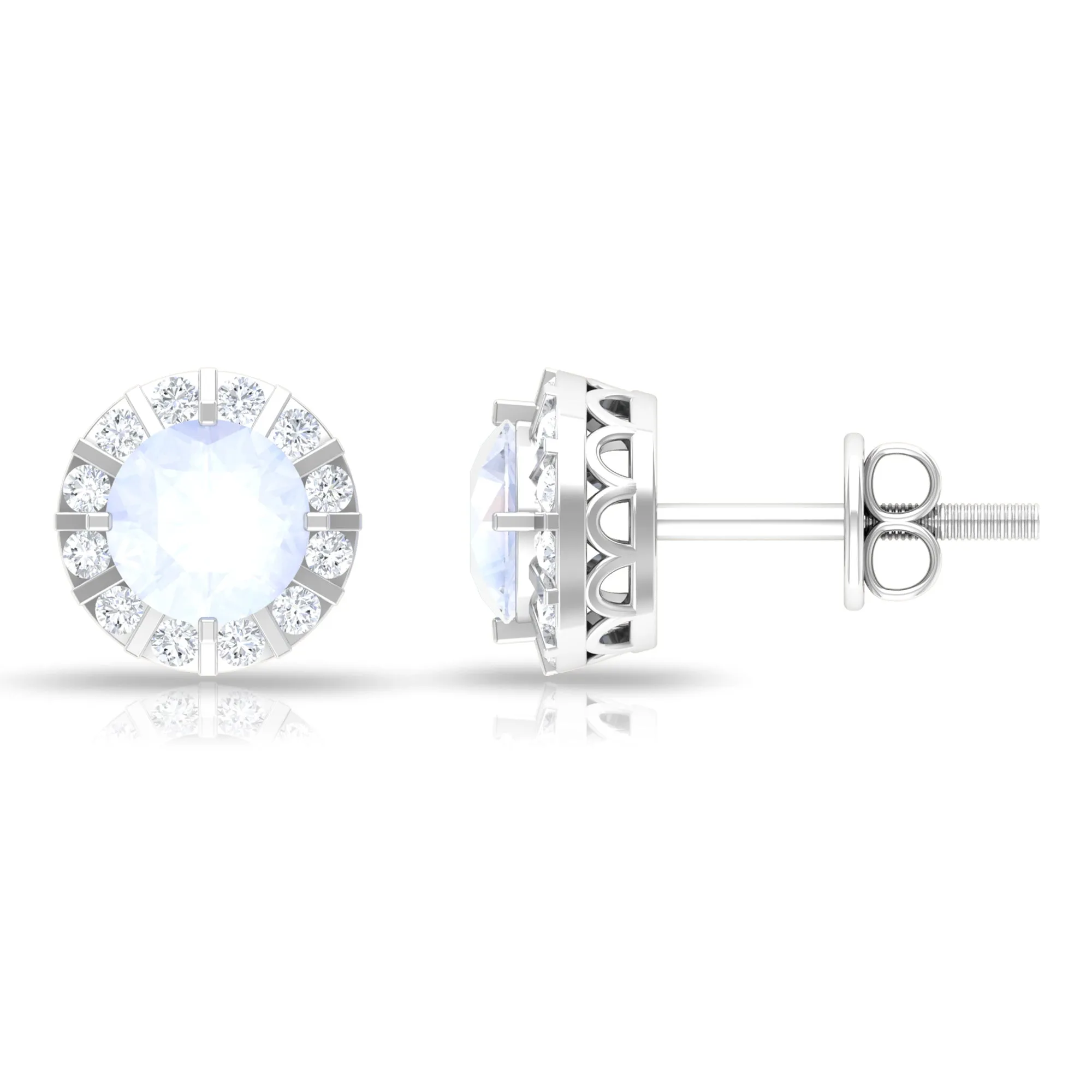 3/4 CT Antique Moonstone and Diamond Stud Earrings