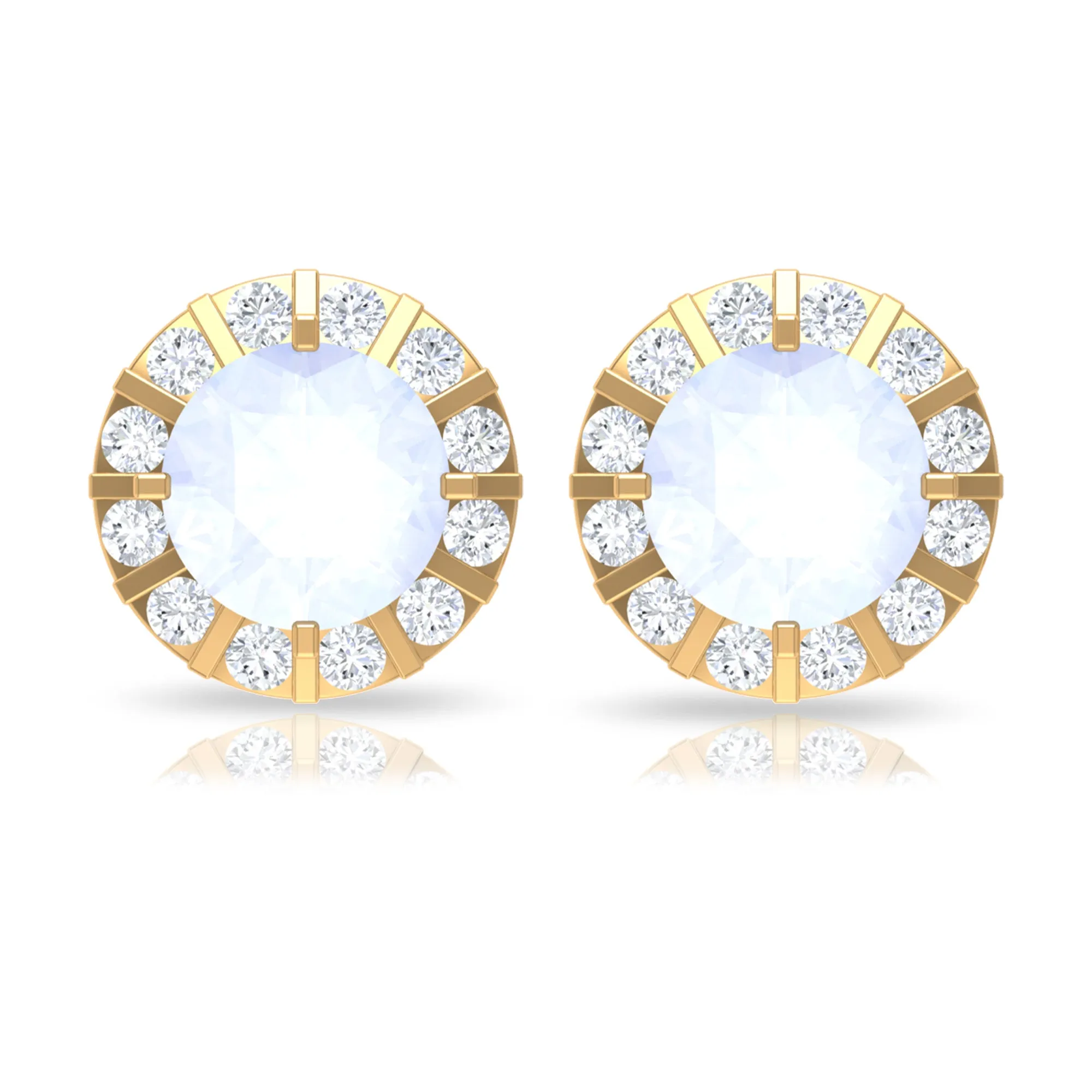 3/4 CT Antique Moonstone and Diamond Stud Earrings
