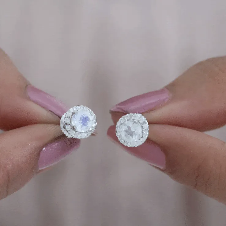 3/4 CT Antique Moonstone and Diamond Stud Earrings
