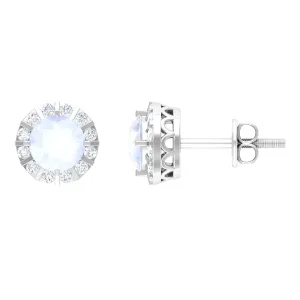 3/4 CT Antique Moonstone and Diamond Stud Earrings