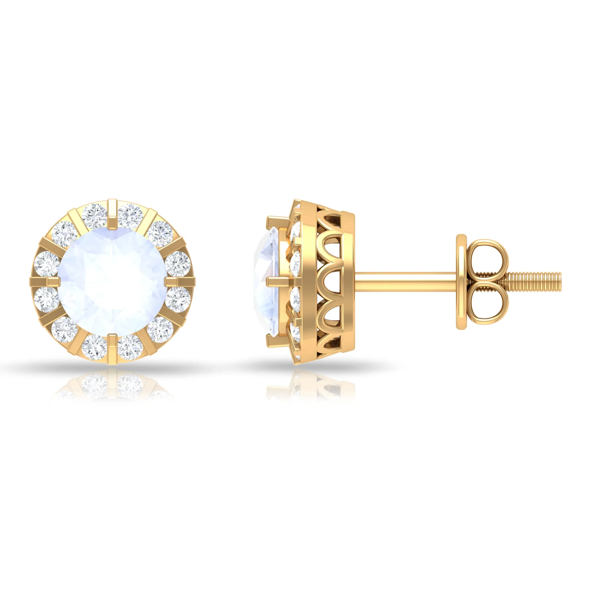 3/4 CT Antique Moonstone and Diamond Stud Earrings