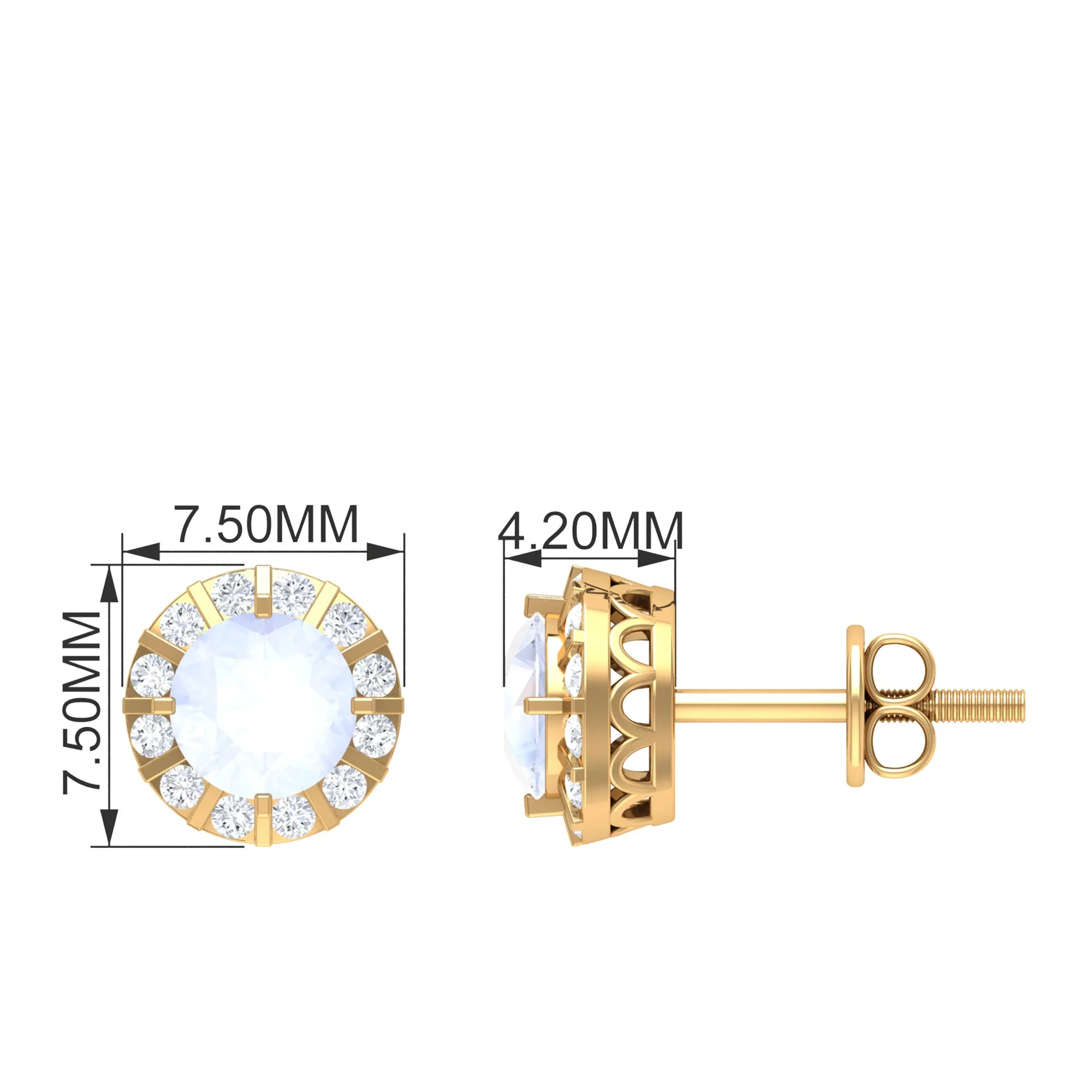 3/4 CT Antique Moonstone and Diamond Stud Earrings
