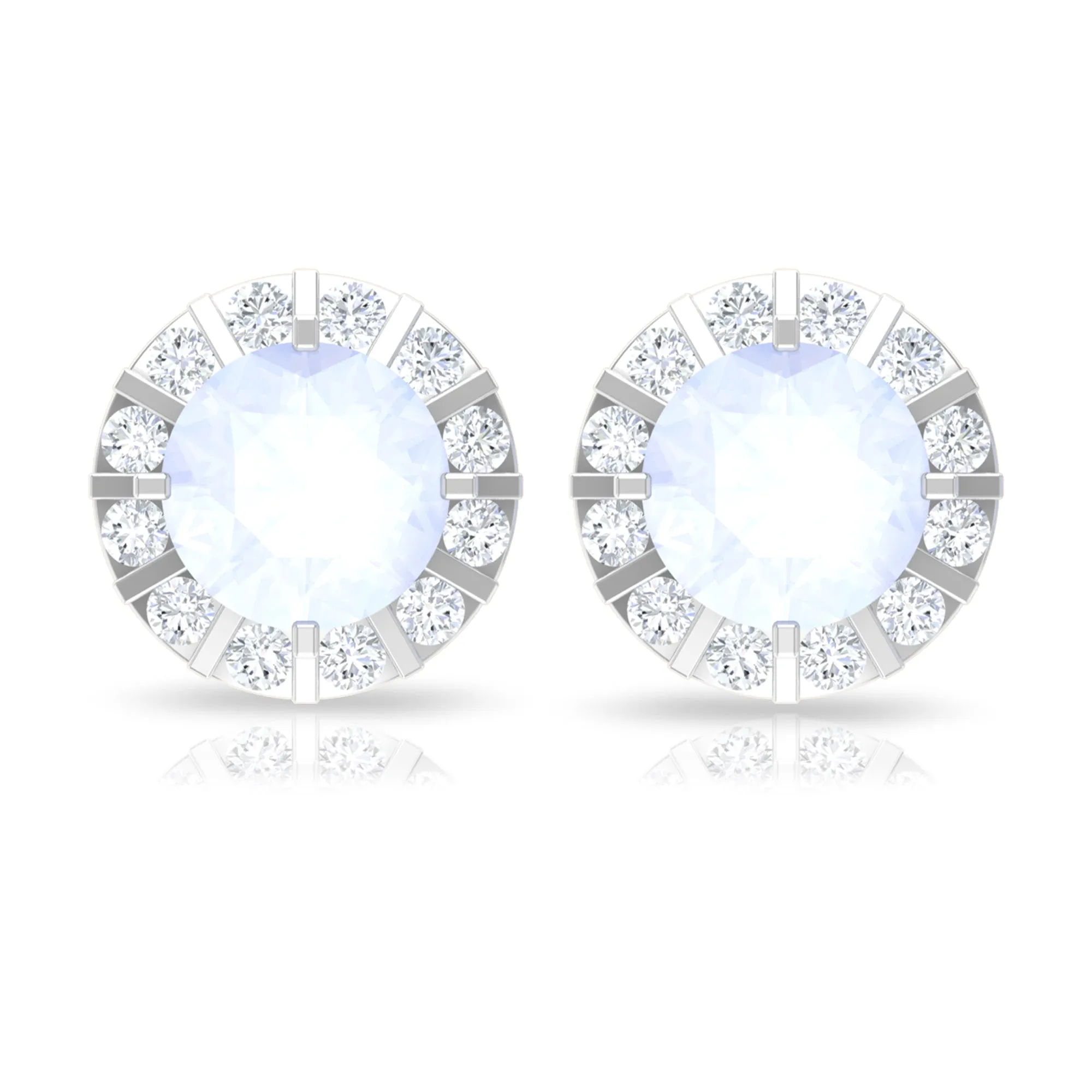 3/4 CT Antique Moonstone and Diamond Stud Earrings