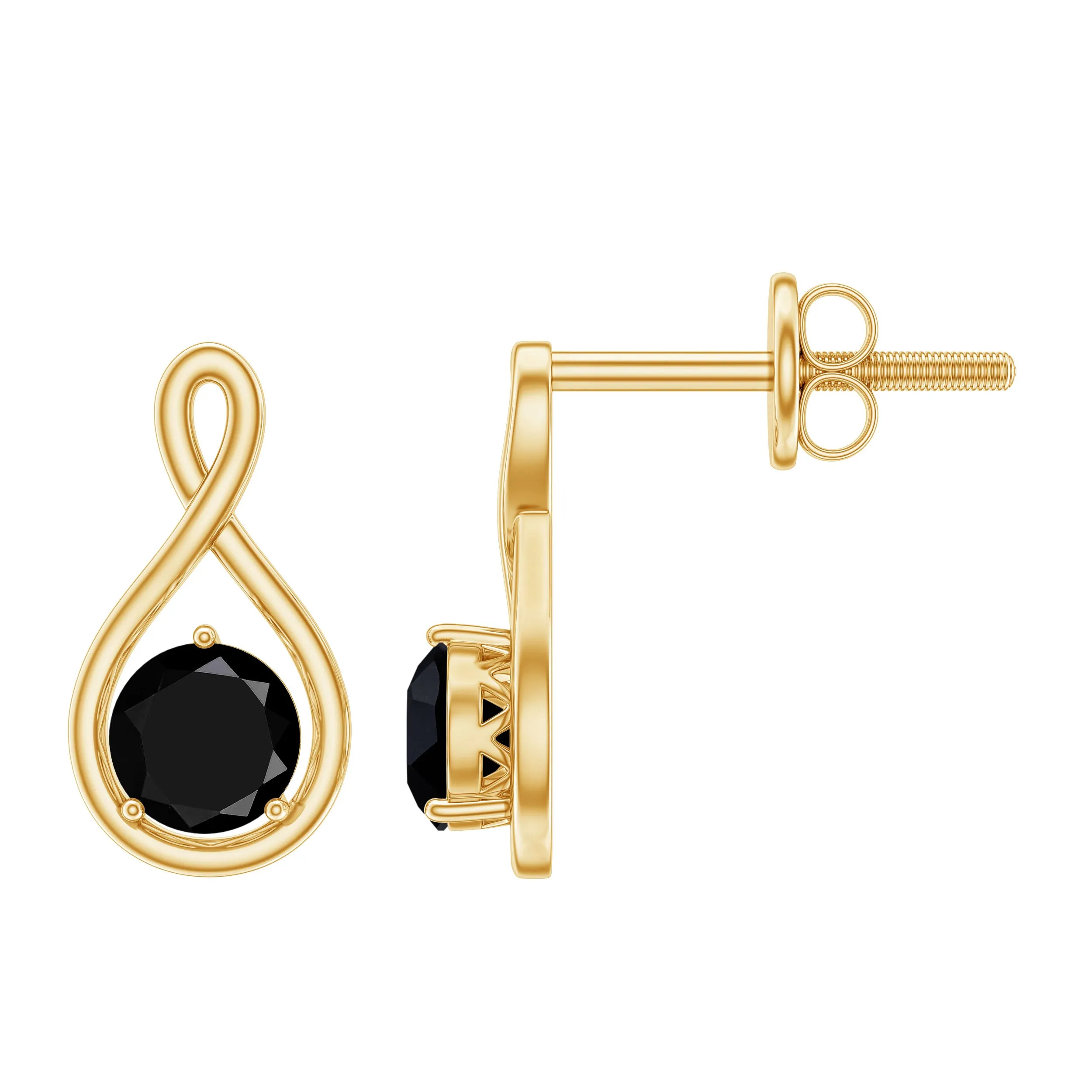 4 MM Created Black Diamond Gold Infinity Stud Earrings