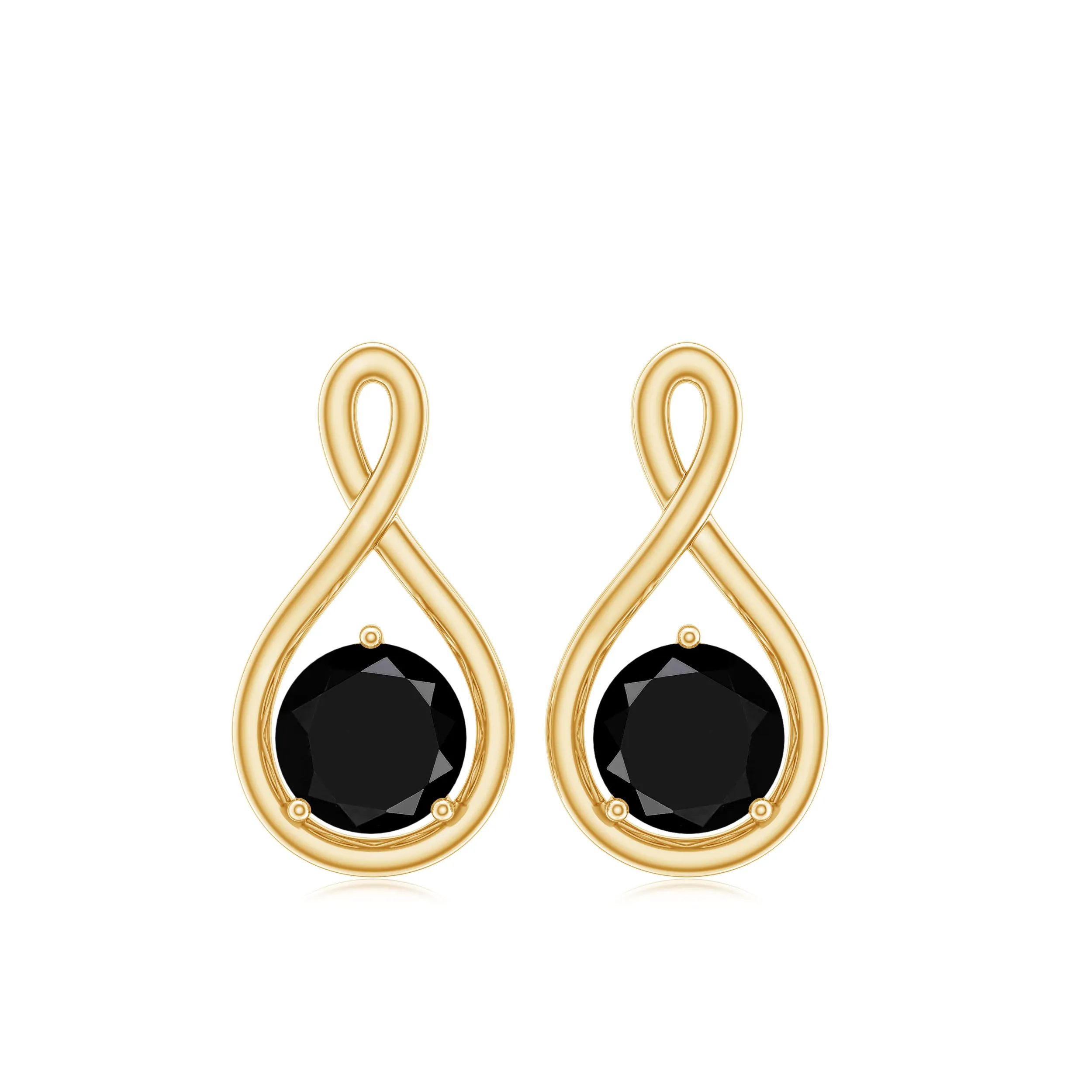 4 MM Created Black Diamond Gold Infinity Stud Earrings