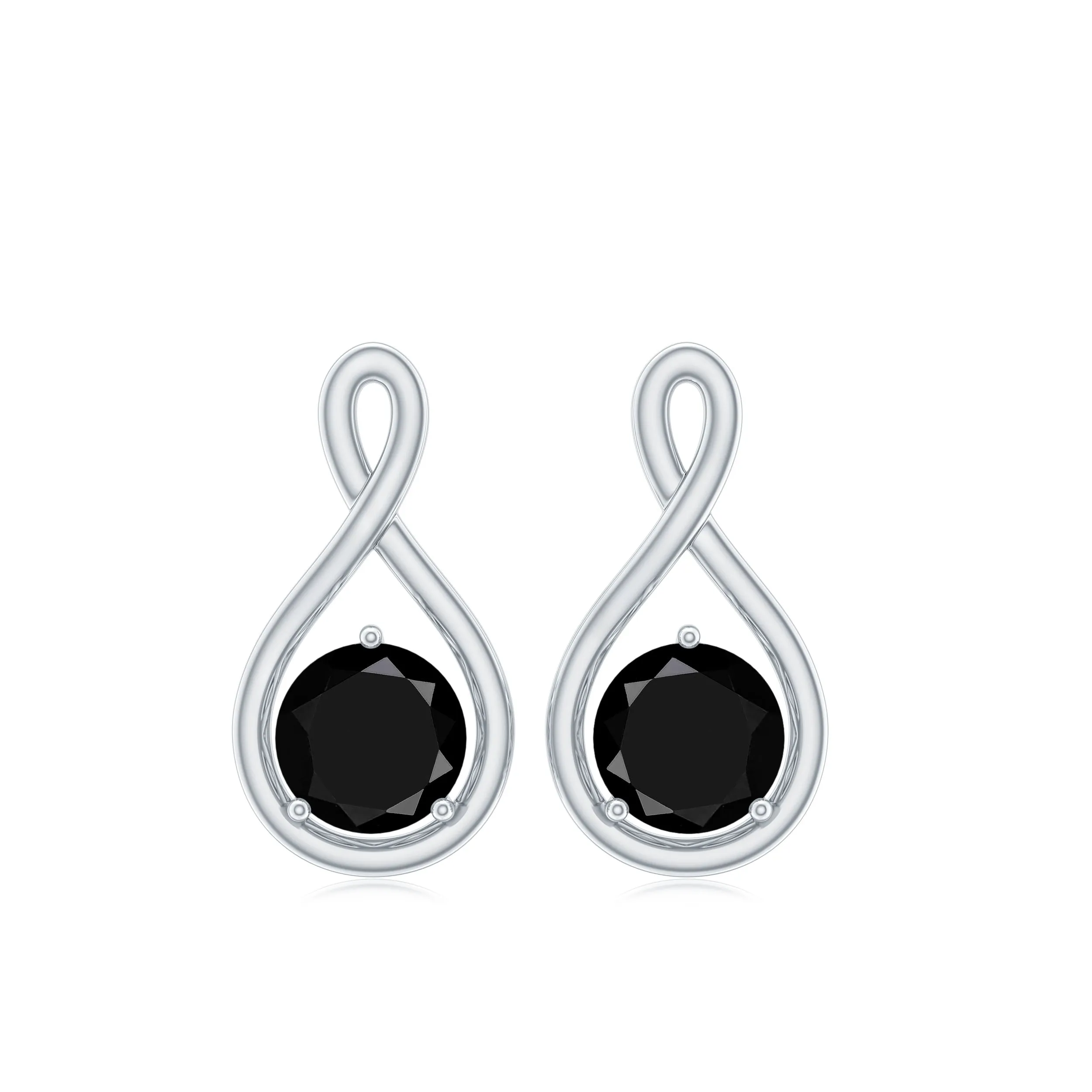 4 MM Created Black Diamond Gold Infinity Stud Earrings