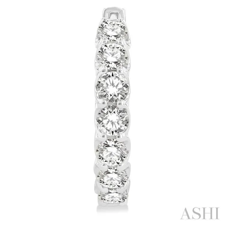 5 ctw Interior and Exterior Embellishment Round Cut Diamond Fashion Hoop Earring in 14K White Gold