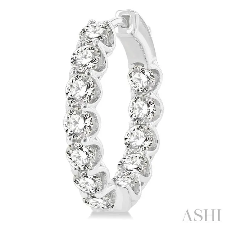 5 ctw Interior and Exterior Embellishment Round Cut Diamond Fashion Hoop Earring in 14K White Gold
