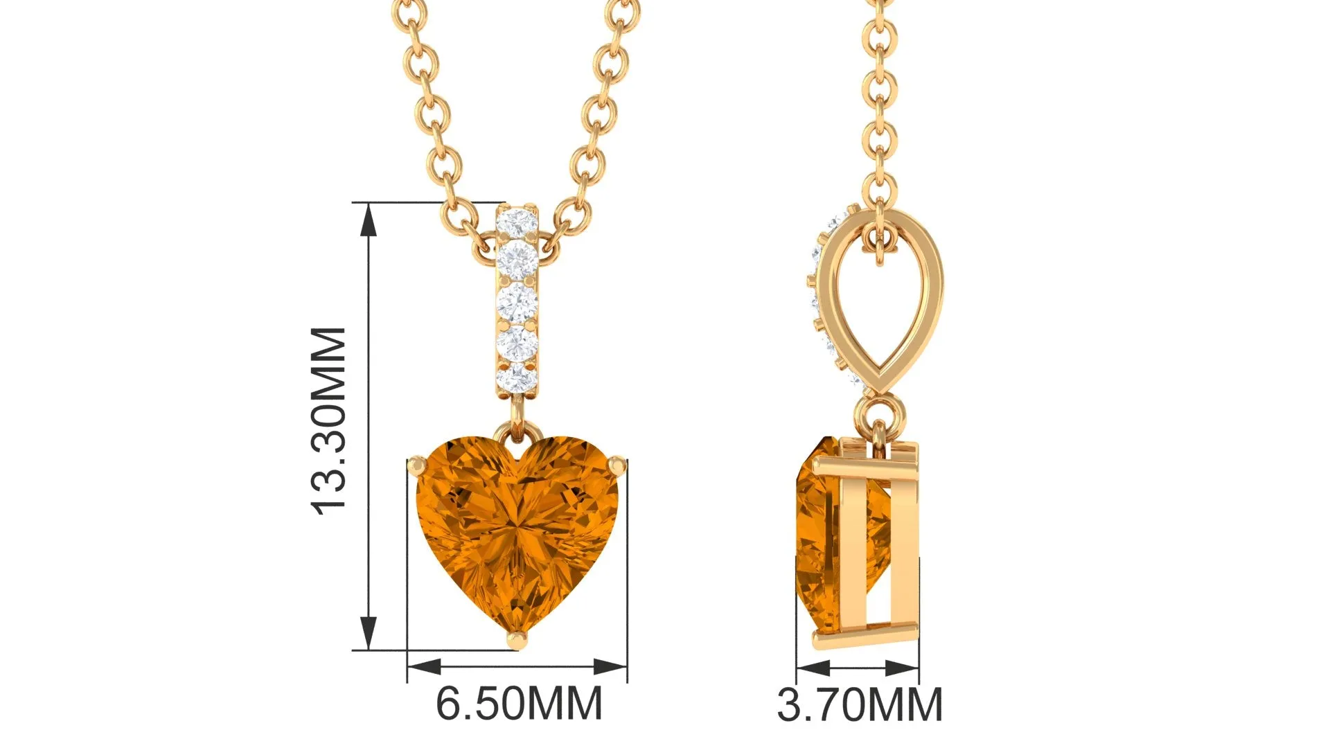 6 MM Heart Shape Citrine Solitaire Pendant with Diamond Accent Bail