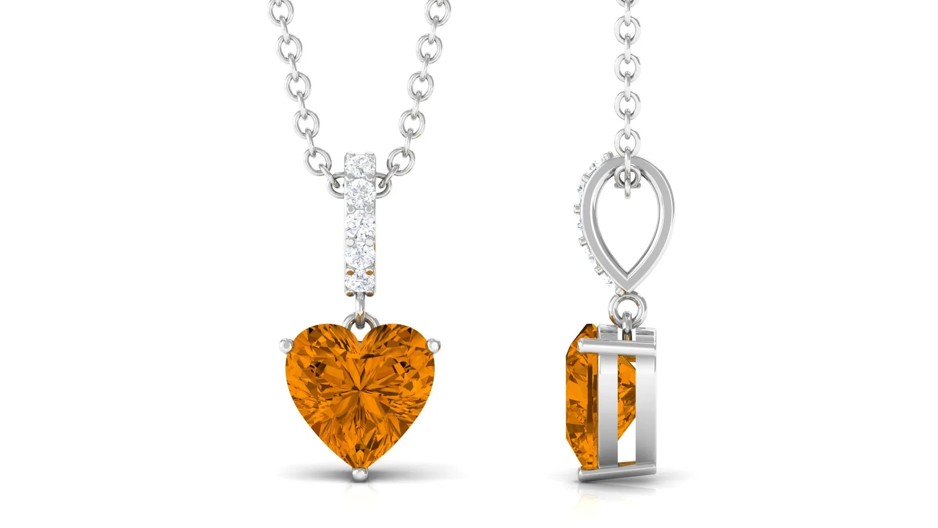 6 MM Heart Shape Citrine Solitaire Pendant with Diamond Accent Bail