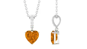 6 MM Heart Shape Citrine Solitaire Pendant with Diamond Accent Bail