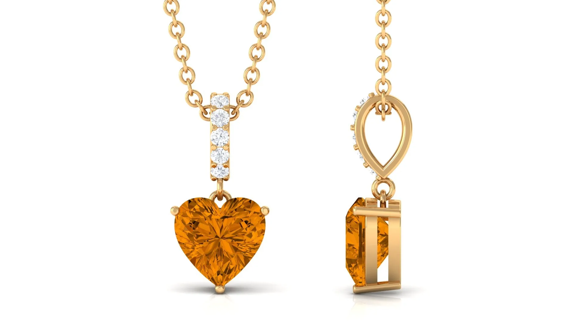 6 MM Heart Shape Citrine Solitaire Pendant with Diamond Accent Bail