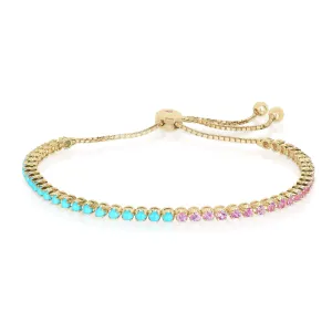 .75ctw Pink Sapphire/Turquoise 18K Yellow Gold Bracelet