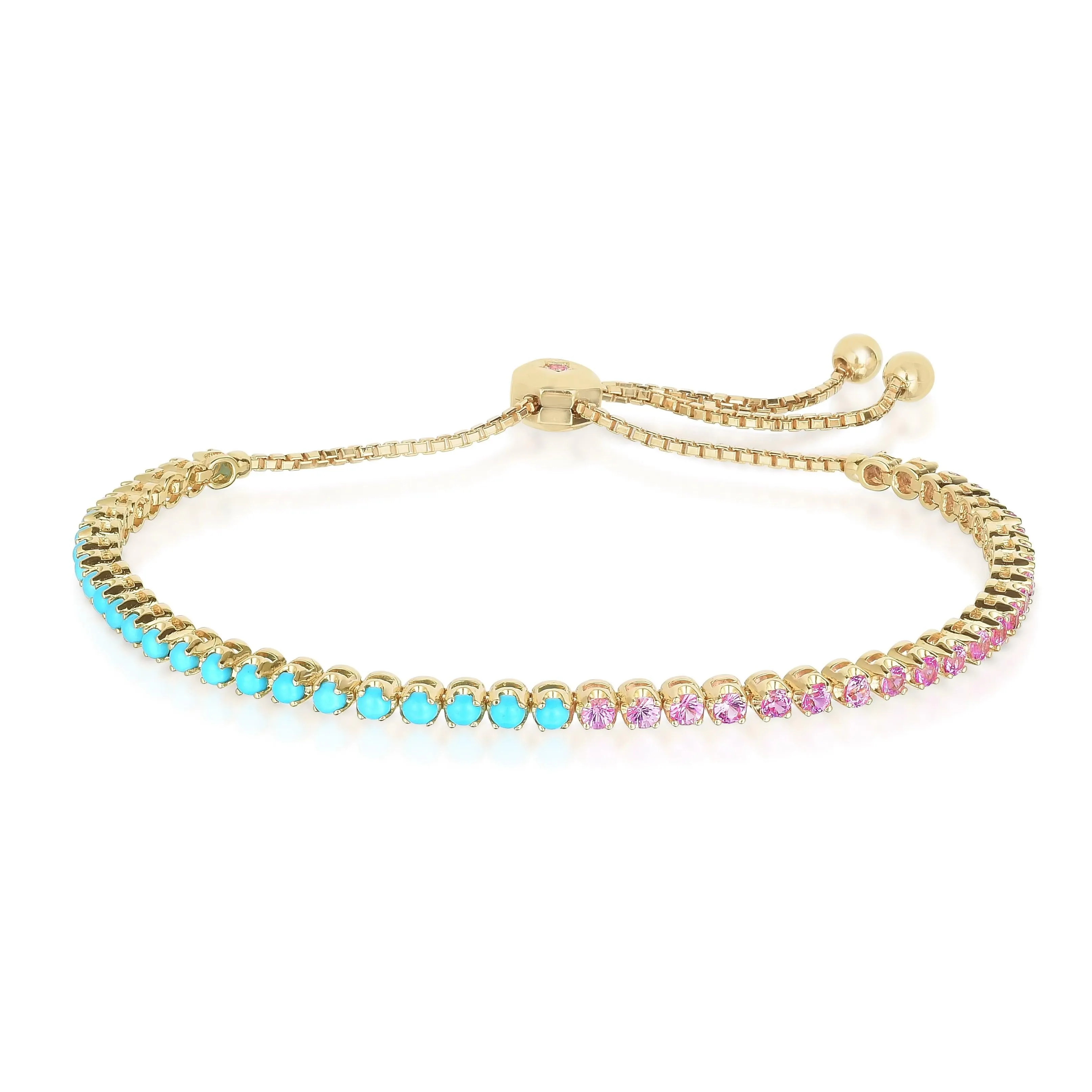 .75ctw Pink Sapphire/Turquoise 18K Yellow Gold Bracelet