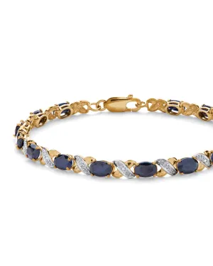 8.44 TCW Genuine Blue Sapphire 10k Yellow Gold "X & O" Tennis Bracelet 7 1/2" | Blue