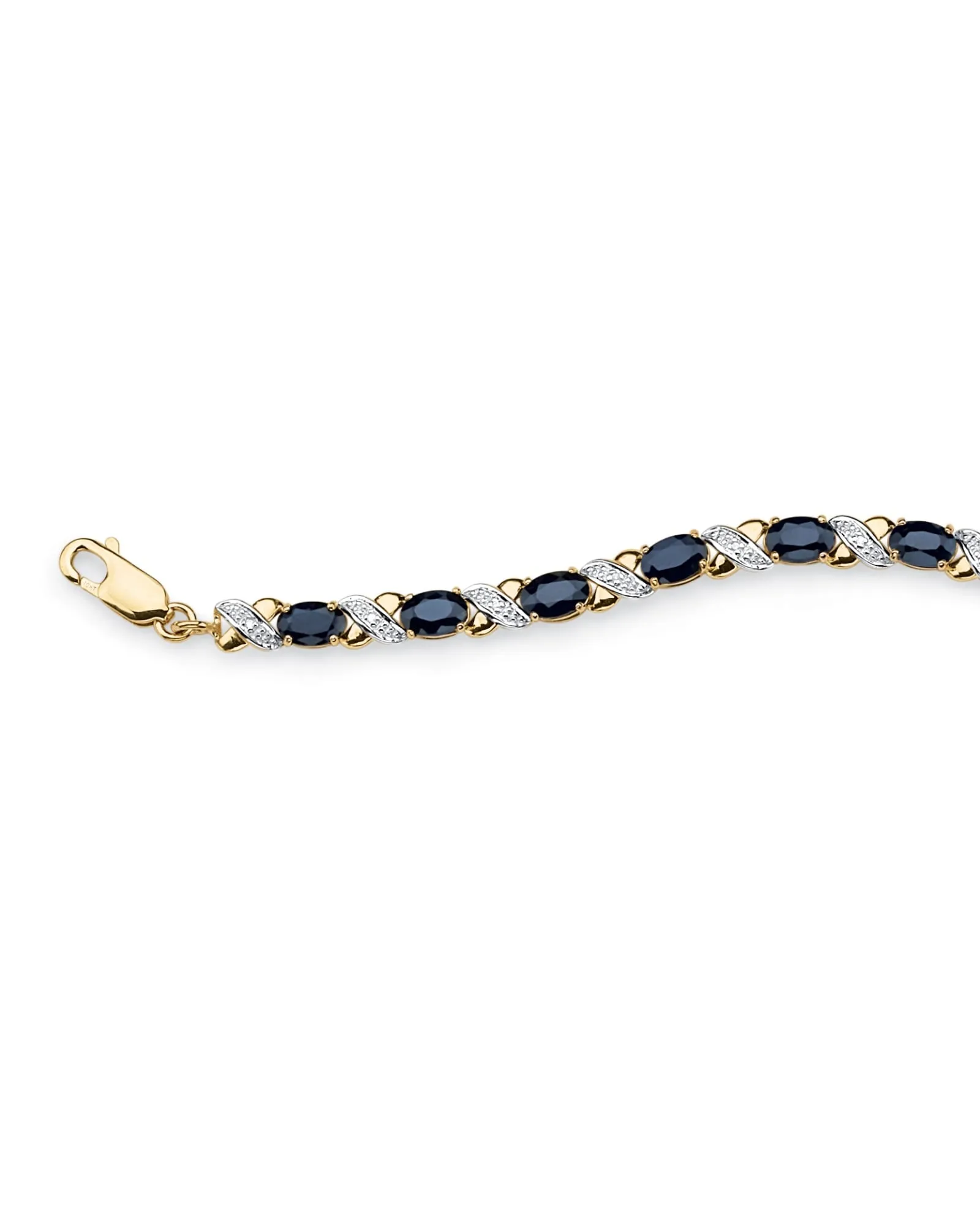 8.44 TCW Genuine Blue Sapphire 10k Yellow Gold "X & O" Tennis Bracelet 7 1/2" | Blue