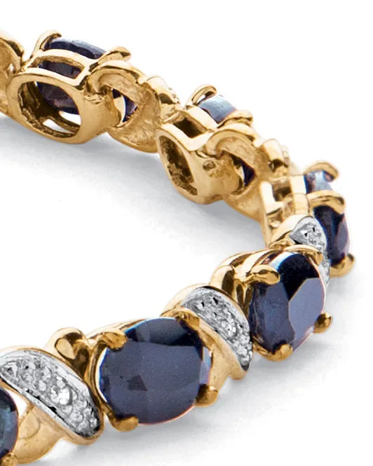 8.44 TCW Genuine Blue Sapphire 10k Yellow Gold "X & O" Tennis Bracelet 7 1/2" | Blue