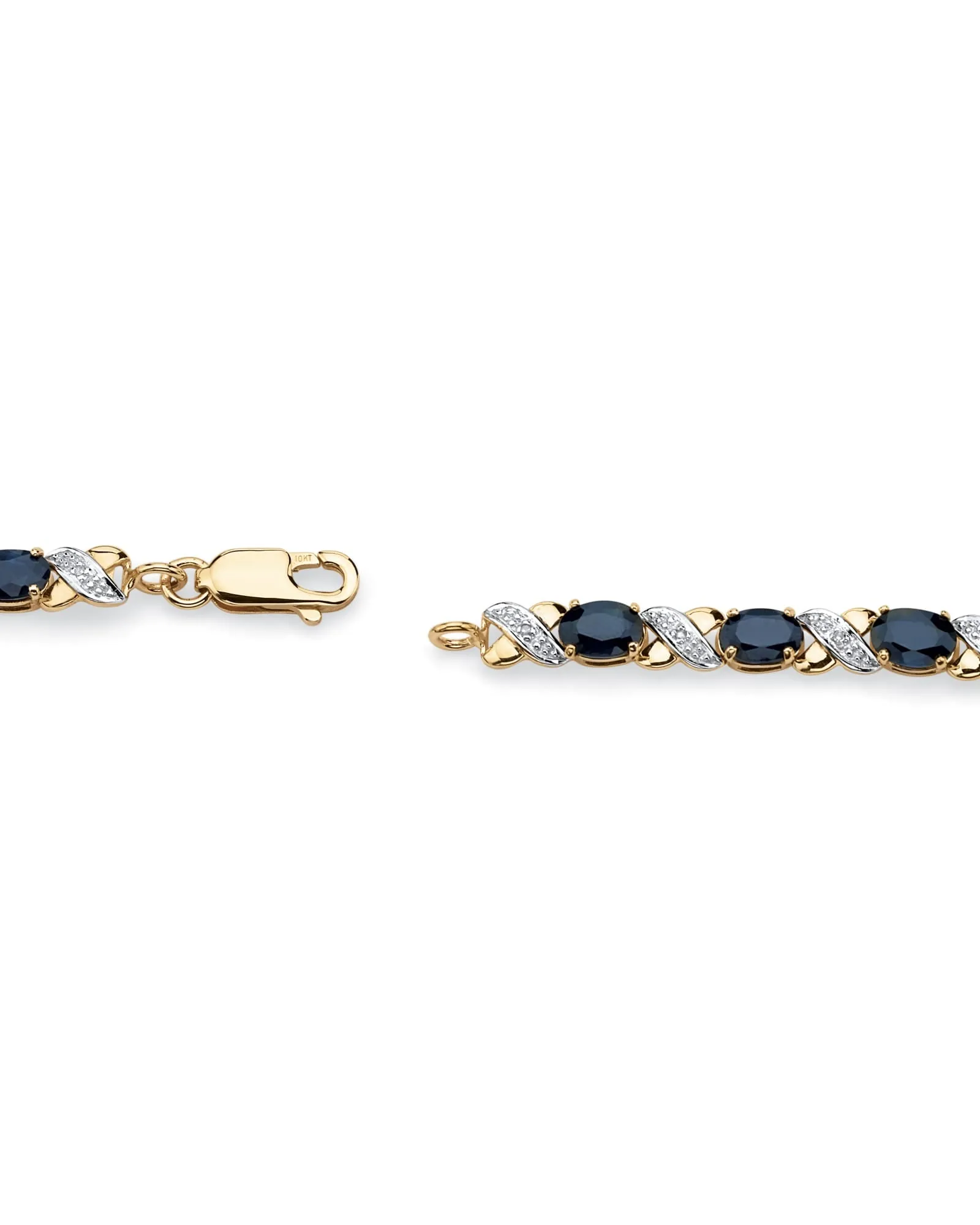 8.44 TCW Genuine Blue Sapphire 10k Yellow Gold "X & O" Tennis Bracelet 7 1/2" | Blue