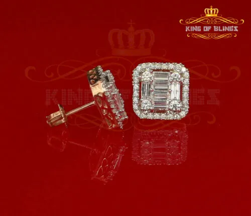 925 Rose Sterling Silver 0.96ct Cubic Zirconia Women's Hip Hop Square Earrings