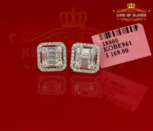 925 Rose Sterling Silver 0.96ct Cubic Zirconia Women's Hip Hop Square Earrings
