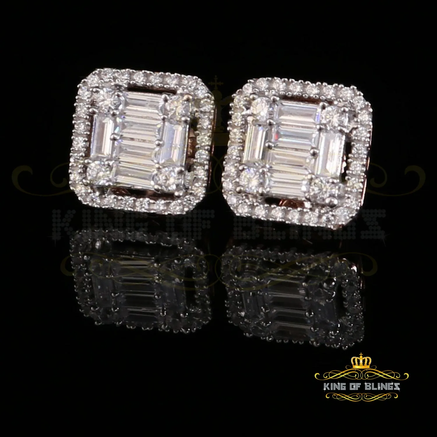 925 Rose Sterling Silver 0.96ct Cubic Zirconia Women's Hip Hop Square Earrings