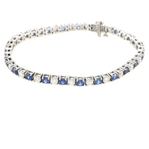 9CTW Round Diamond Sapphire Tennis Bracelet Womens 14k White Gold 7inch 4.1mm