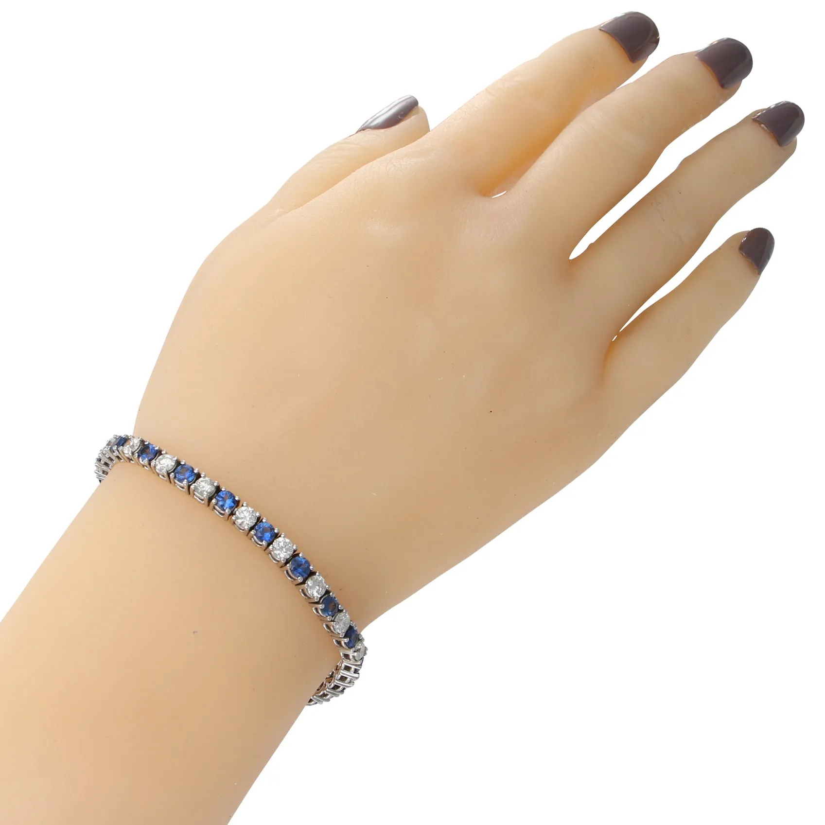9CTW Round Diamond Sapphire Tennis Bracelet Womens 14k White Gold 7inch 4.1mm