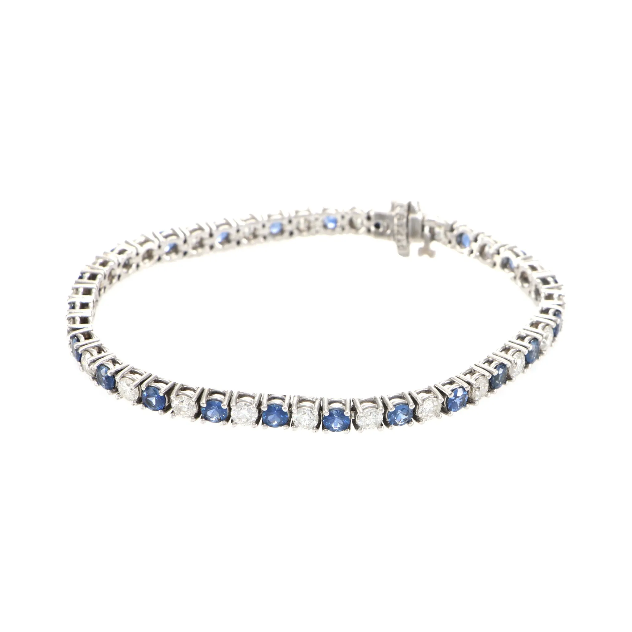 9CTW Round Diamond Sapphire Tennis Bracelet Womens 14k White Gold 7inch 4.1mm