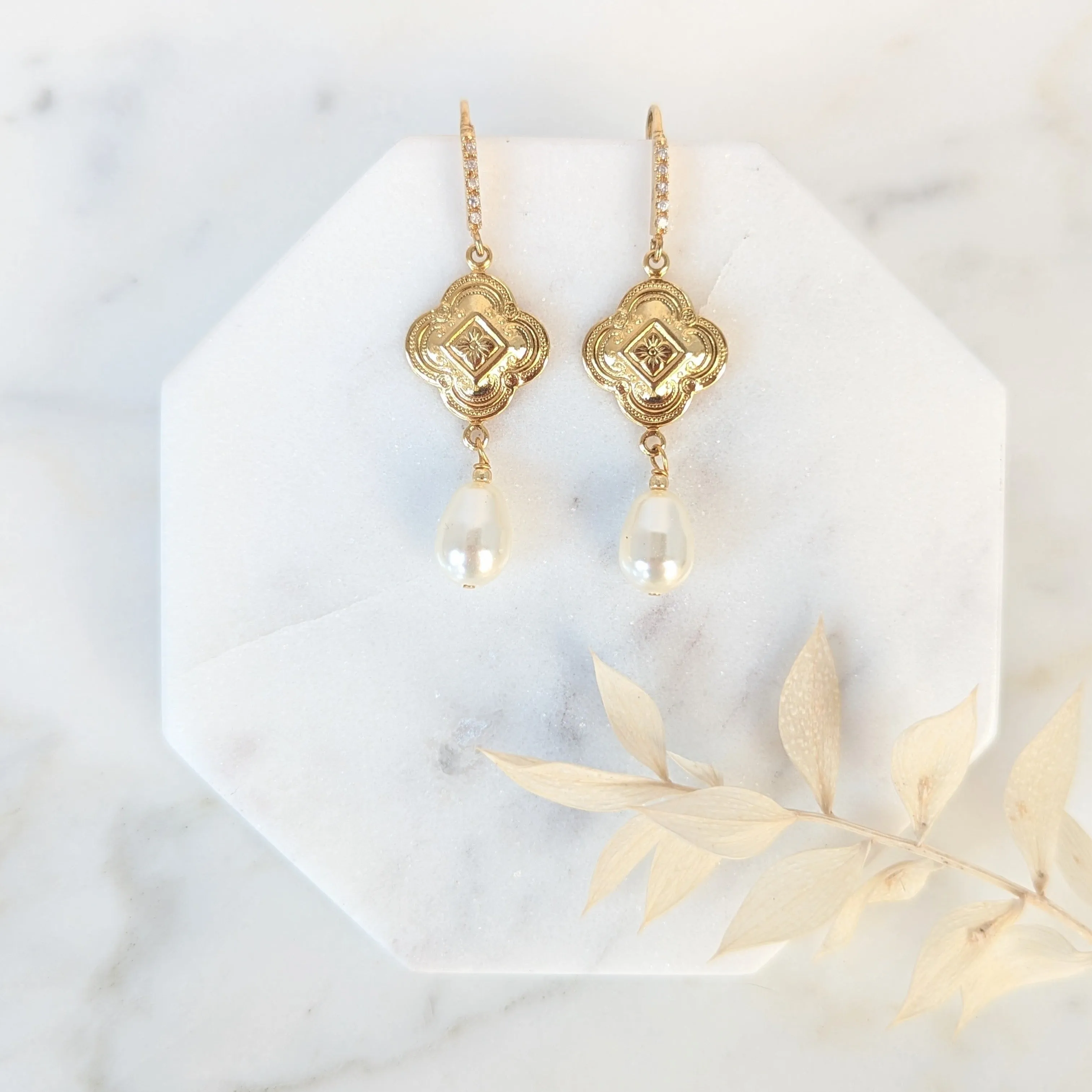 ADERA Pearl Drop Bridal Earrings