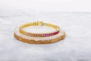 ADIRFINE 925 Sterling Silver Emerald Cut Multi Colored Cubic Zirconia Bracelet