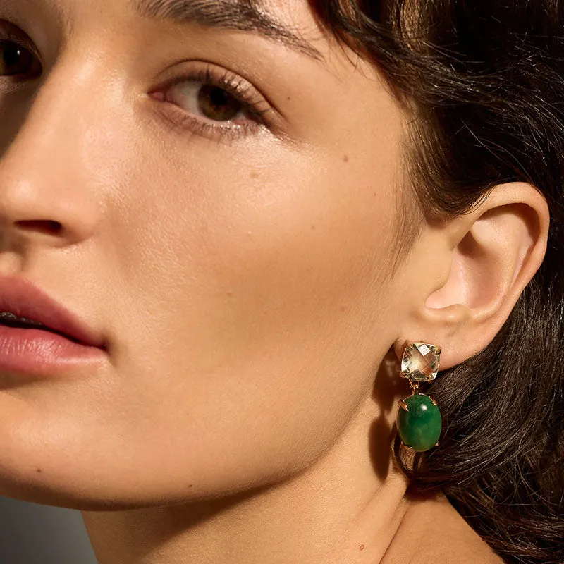 Agnes Stud, Prasiolite & African Jade, Gold
