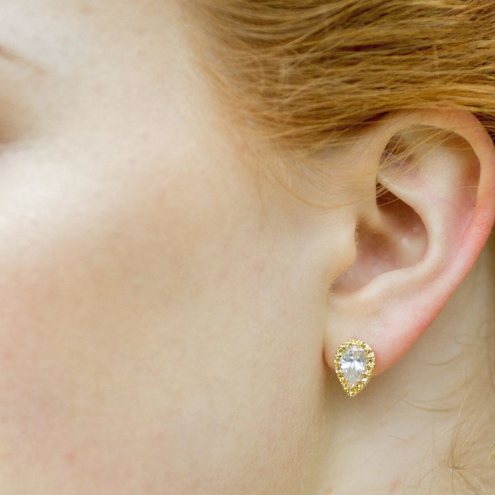 Alice, Gold Pear Shaped Crystal Earrings