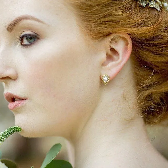 Alice, Gold Pear Shaped Crystal Earrings