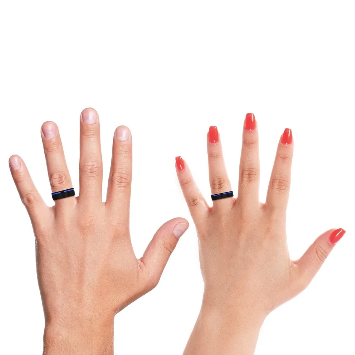 ALVARO | Zebra Wood Ring, Black Tungsten Ring, Blue Offset Groove, Flat