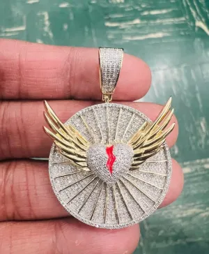 Angel Heart Wing Medallion Pendant 0.79Ct Diamond Pendant 10K Yellow Gold Angel Wing Charm Pendant  | Gift For Him