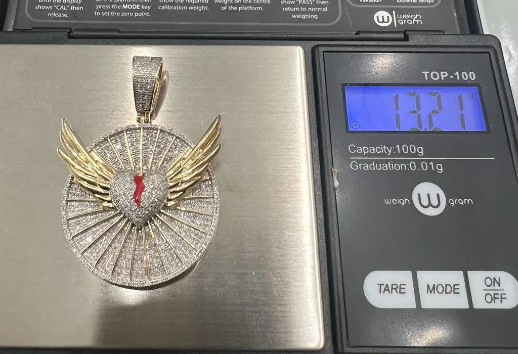 Angel Heart Wing Medallion Pendant 0.79Ct Diamond Pendant 10K Yellow Gold Angel Wing Charm Pendant  | Gift For Him