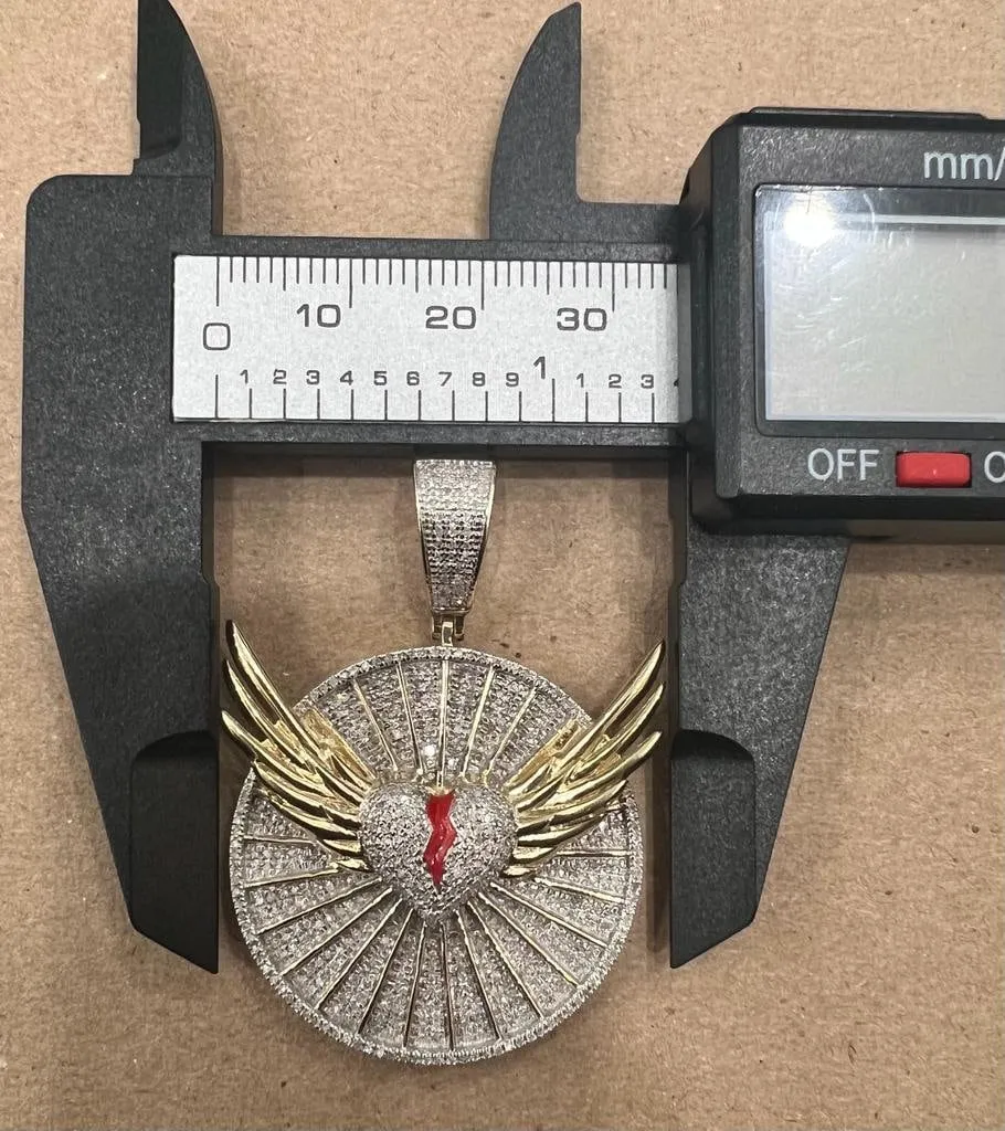 Angel Heart Wing Medallion Pendant 0.79Ct Diamond Pendant 10K Yellow Gold Angel Wing Charm Pendant  | Gift For Him