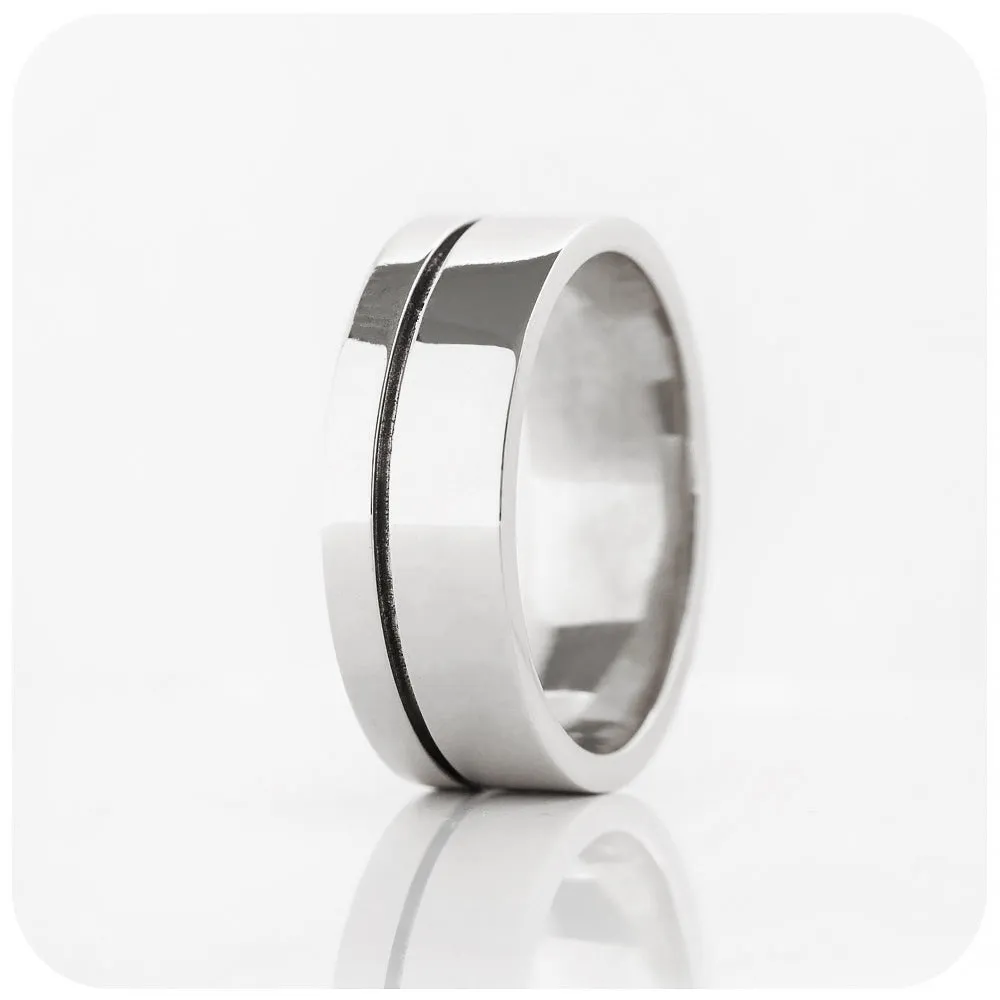 Angelo, a Solid Gold Grooved Mens Wedding Ring - Polished