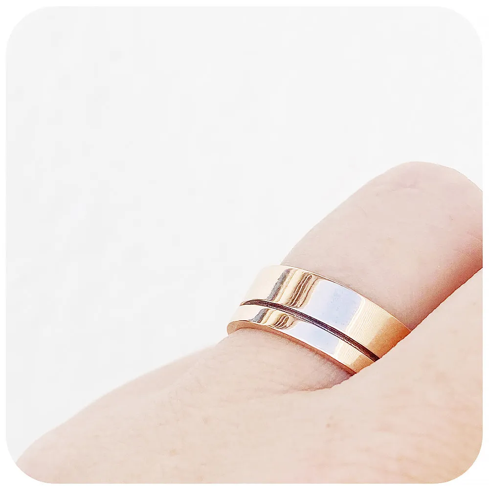 Angelo, a Solid Gold Grooved Mens Wedding Ring - Polished