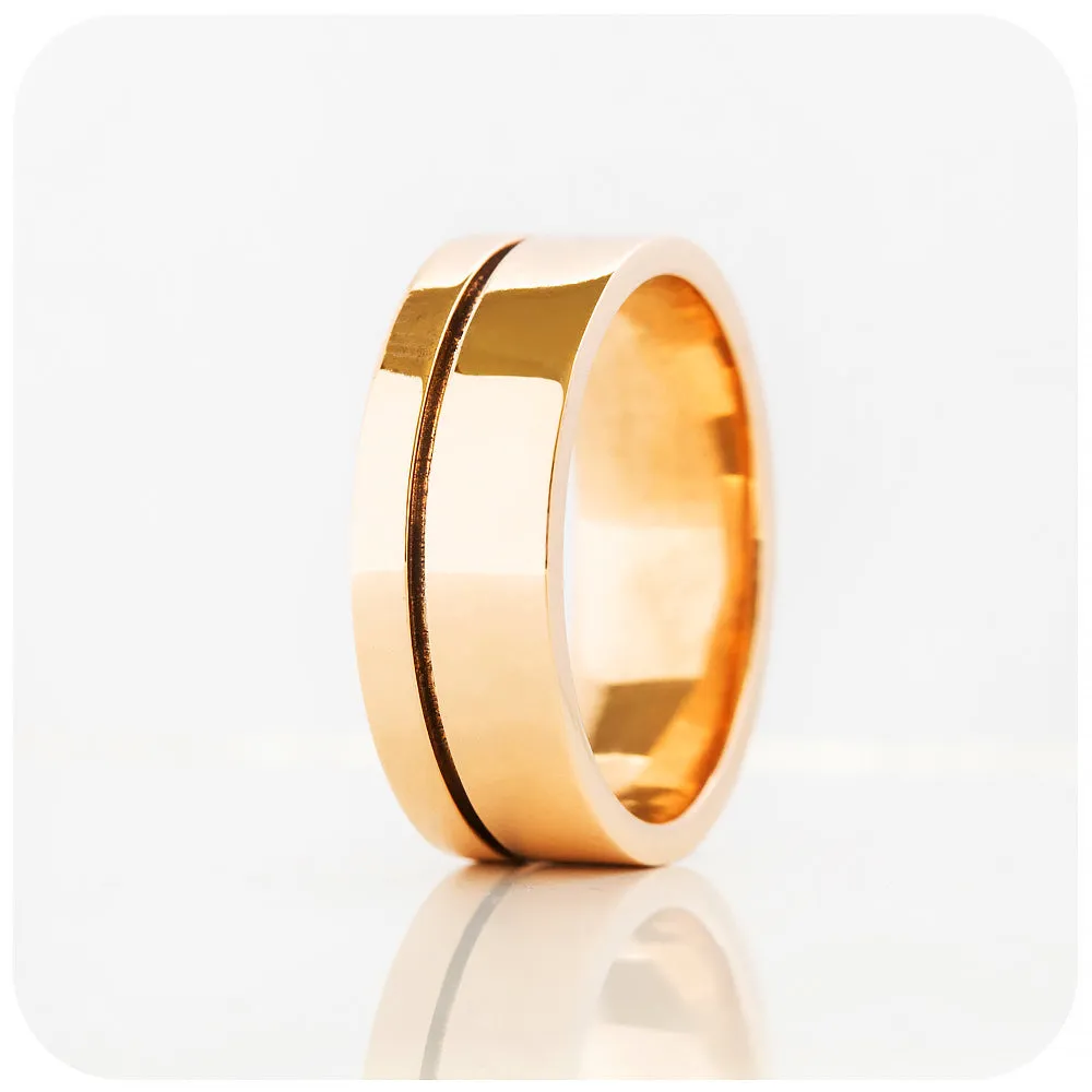 Angelo, a Solid Gold Grooved Mens Wedding Ring - Polished