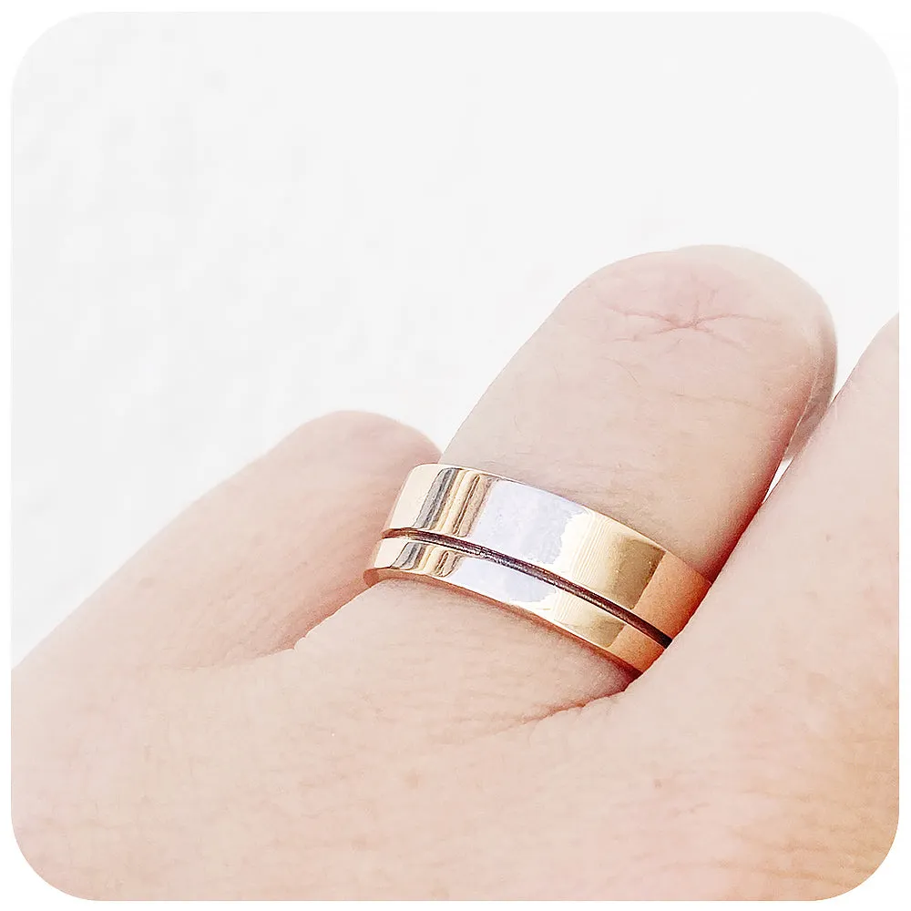Angelo, a Solid Gold Grooved Mens Wedding Ring - Polished