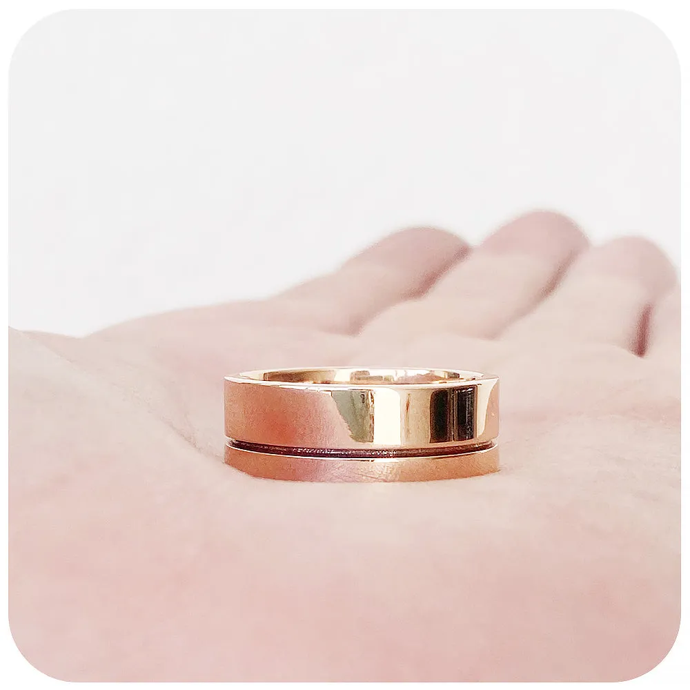 Angelo, a Solid Gold Grooved Mens Wedding Ring - Polished