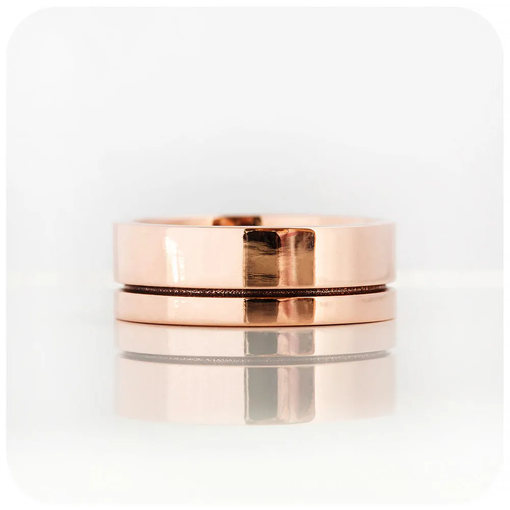 Angelo, a Solid Gold Grooved Mens Wedding Ring - Polished