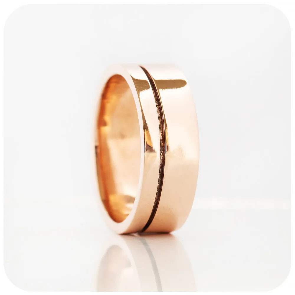 Angelo, a Solid Gold Grooved Mens Wedding Ring - Polished