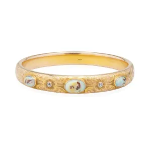 Art Nouveau 14kt Boulder Opal   Diamond Bangle Bracelet