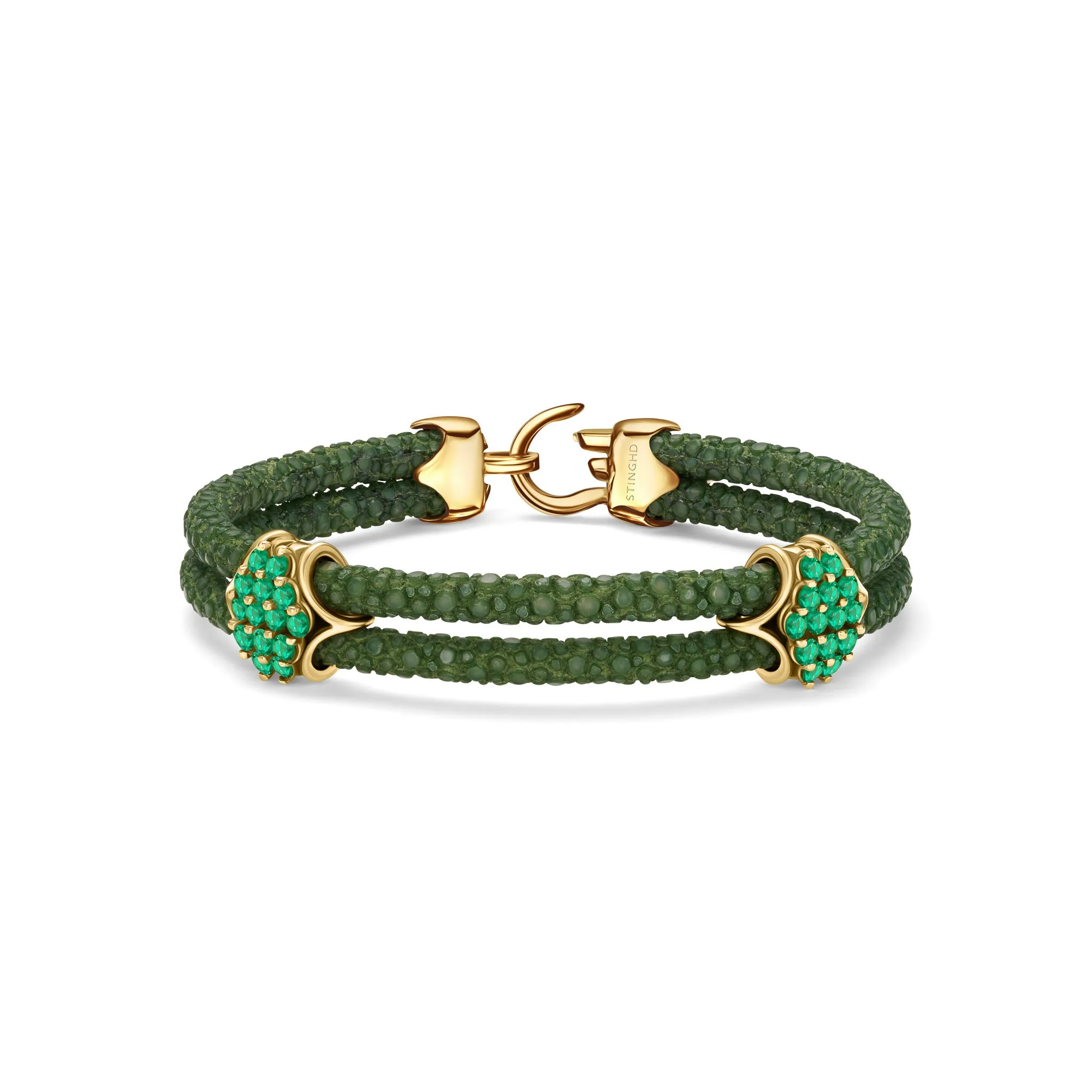 B441 - Yellow Gold with Emerald Clusters and Emerald Clasp